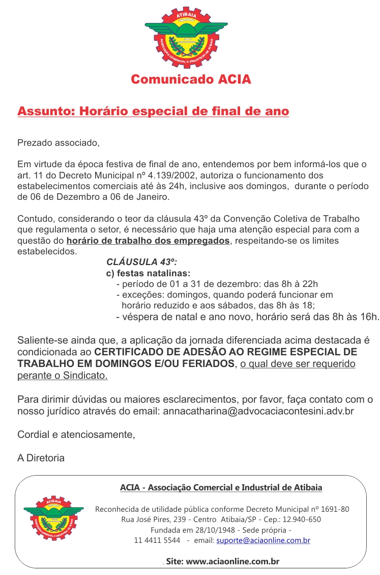 Comunicado: horário especial de final de ano Comunicado: horário especial de final de ano